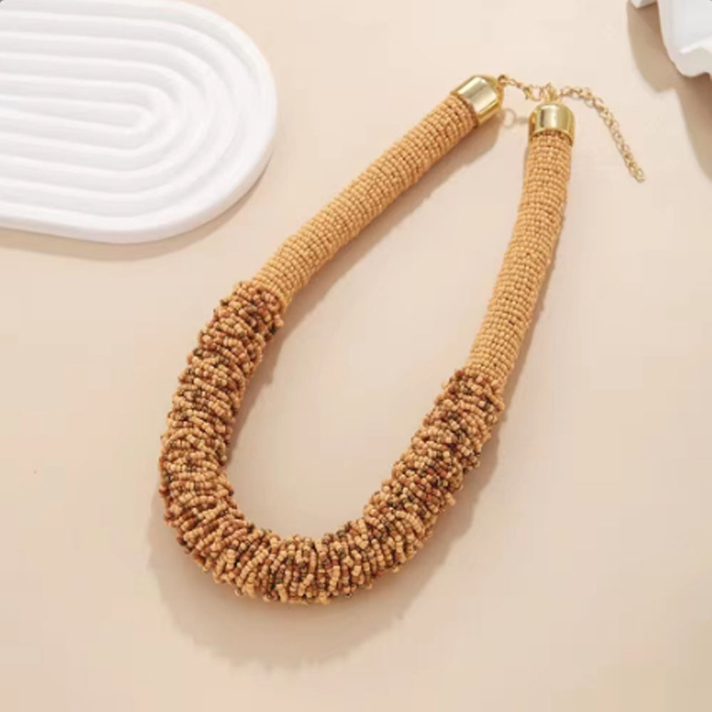 Woven Multi-layer African Necklace Handmade Bohemia Necklace Colorful Rice Beads Exaggerated Necklace Set for Women