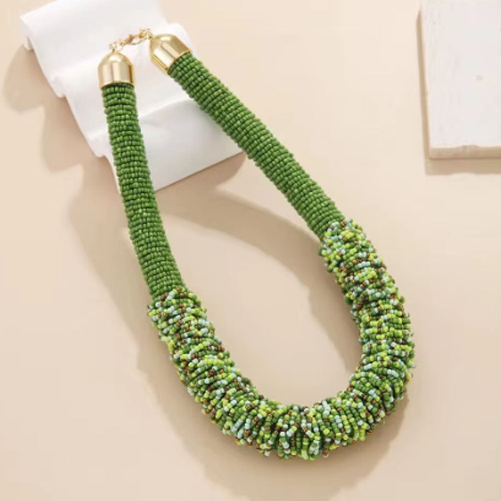 Woven Multi-layer African Necklace Handmade Bohemia Necklace Colorful Rice Beads Exaggerated Necklace Set for Women