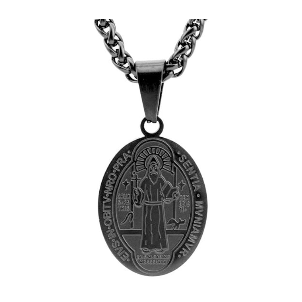 rosaries religious vintage stainless steel culture father Saint Benedict medal coin charm catholic faith pendant necklace men