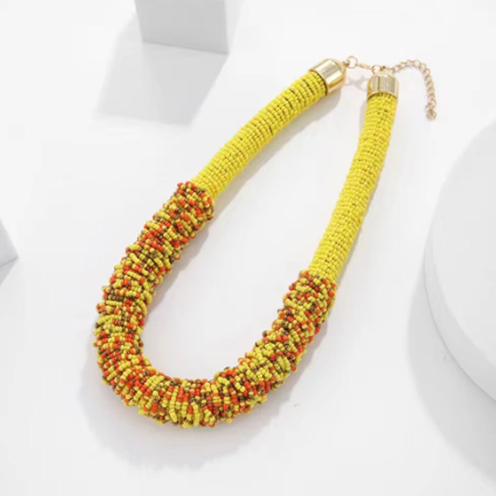 Woven Multi-layer African Necklace Handmade Bohemia Necklace Colorful Rice Beads Exaggerated Necklace Set for Women