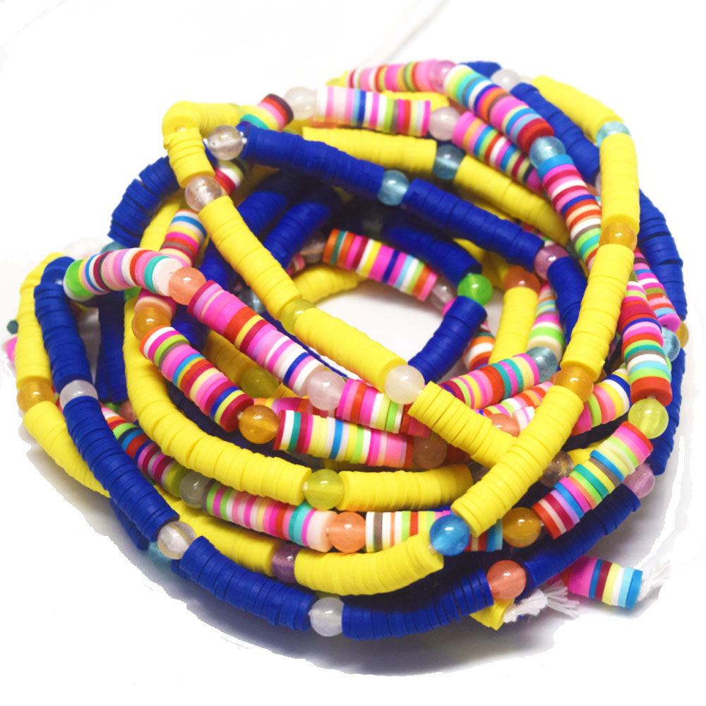 plus size extra long tie on bohemian sparkly glowing glow in the dark soft polymer clay heishi beads waist bead making supplies