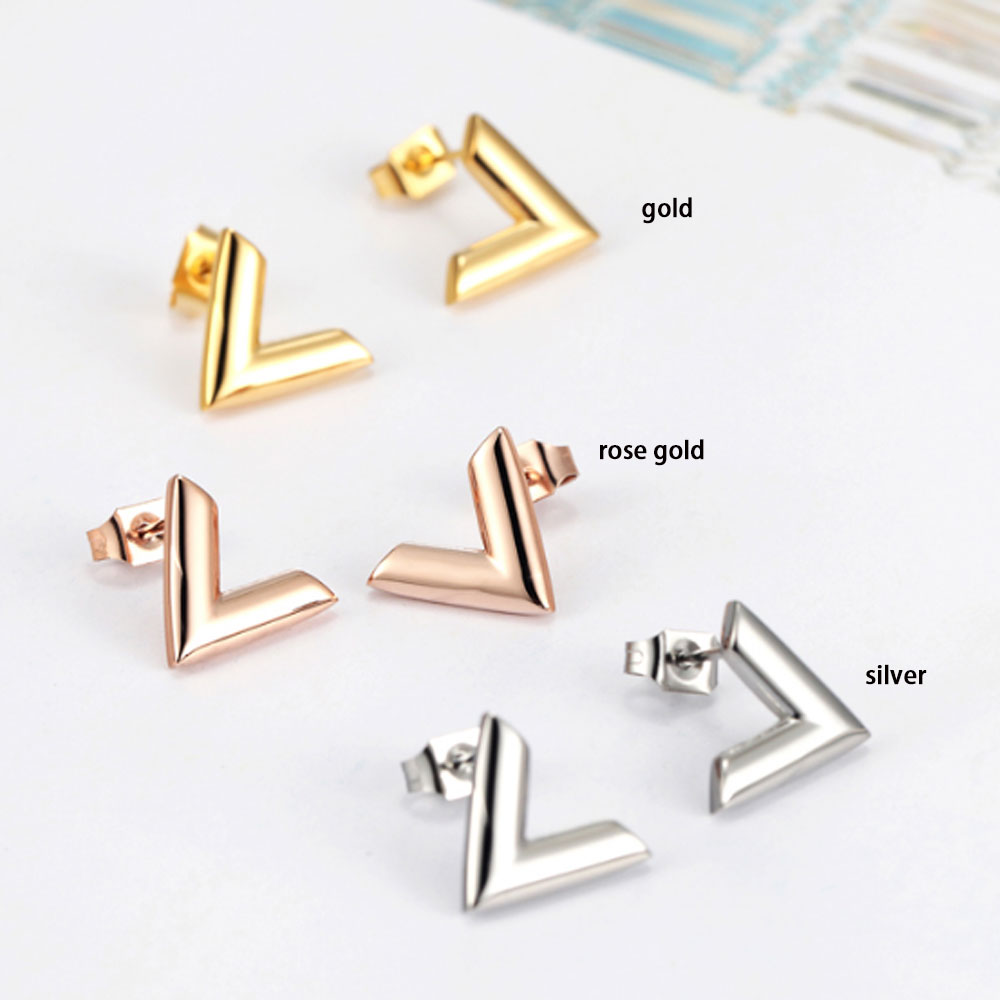 fashion stainless steel silver gold and rose gold tiny v shape stud earrings Korean jewelry