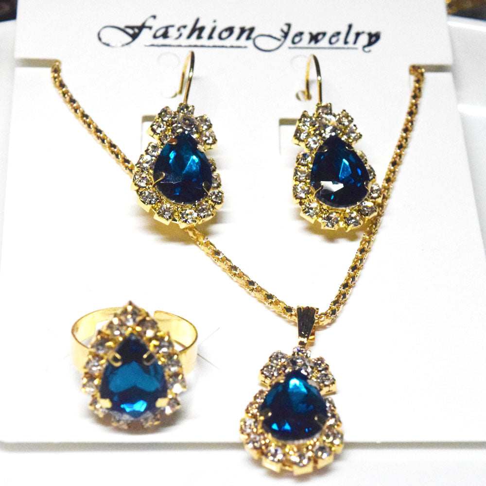 alloy crystal beads bridal earring ring necklace jewelry set for wedding party accessories set jewelry