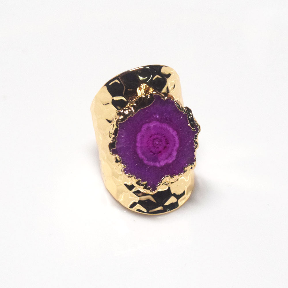 punk classic unique big natural real agate druzy stone ring finger rings open cuff adjustable jewelry unisex