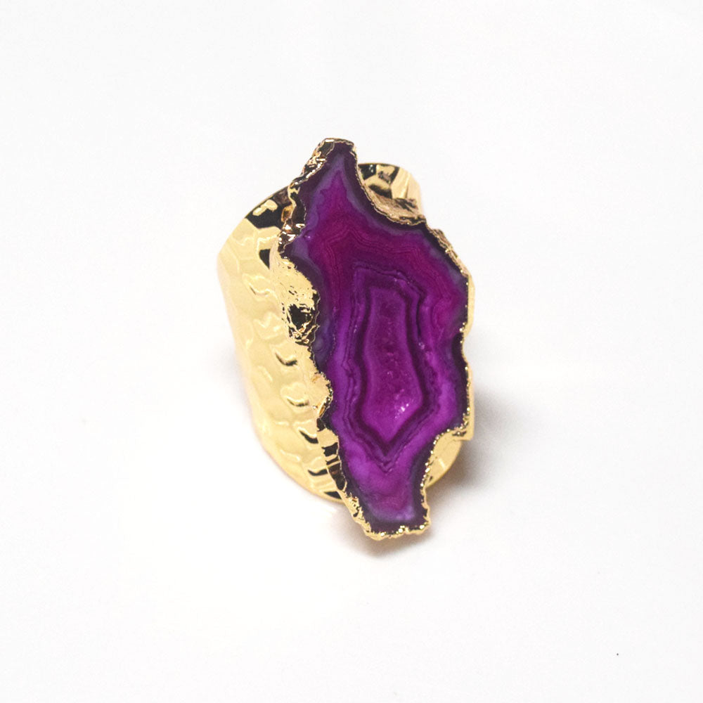 punk classic unique big natural real agate druzy stone ring finger rings open cuff adjustable jewelry unisex