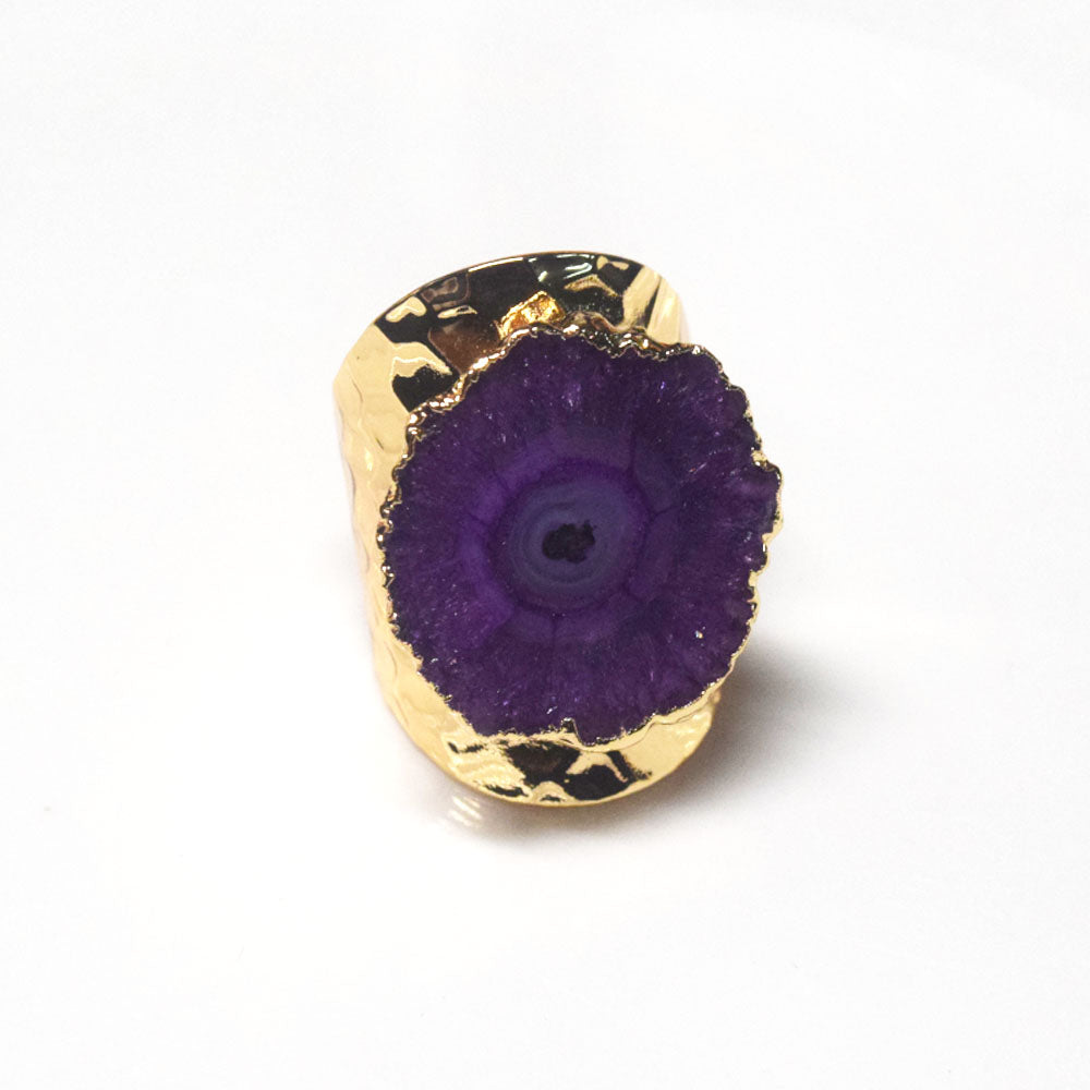 punk classic unique big natural real agate druzy stone ring finger rings open cuff adjustable jewelry unisex