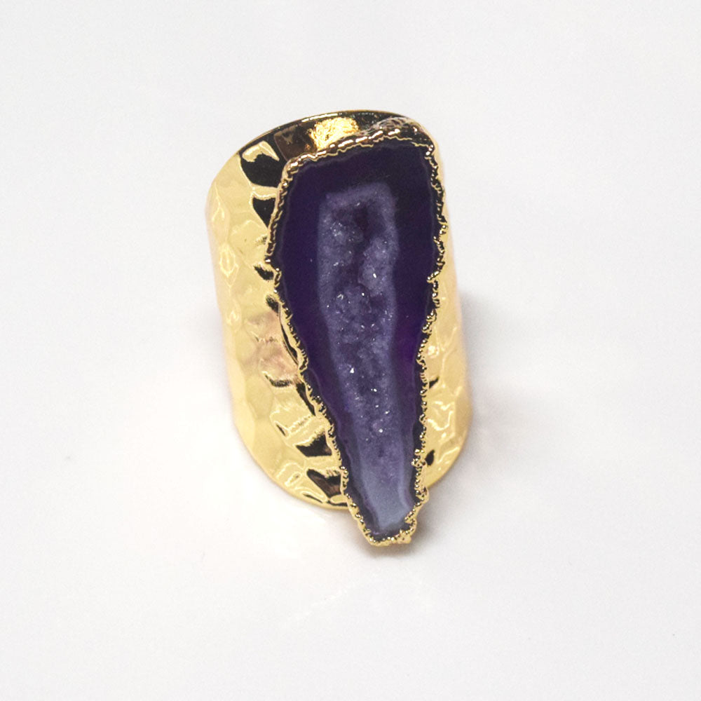punk classic unique big natural real agate druzy stone ring finger rings open cuff adjustable jewelry unisex