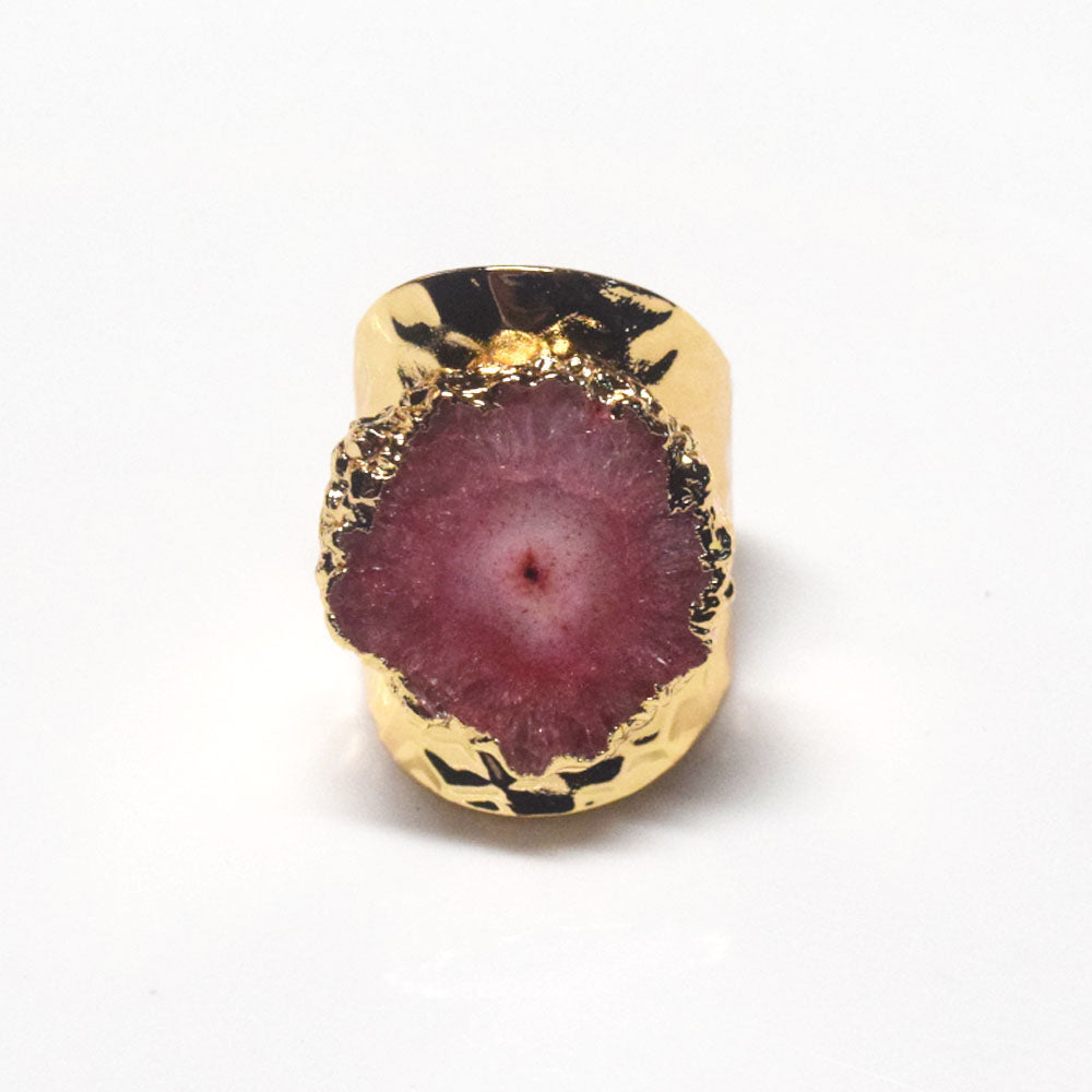punk classic unique big natural real agate druzy stone ring finger rings open cuff adjustable jewelry unisex