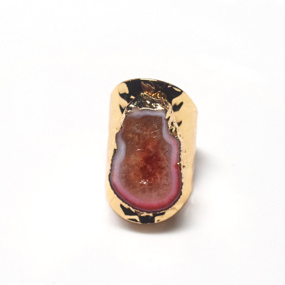 punk classic unique big natural real agate druzy stone ring finger rings open cuff adjustable jewelry unisex