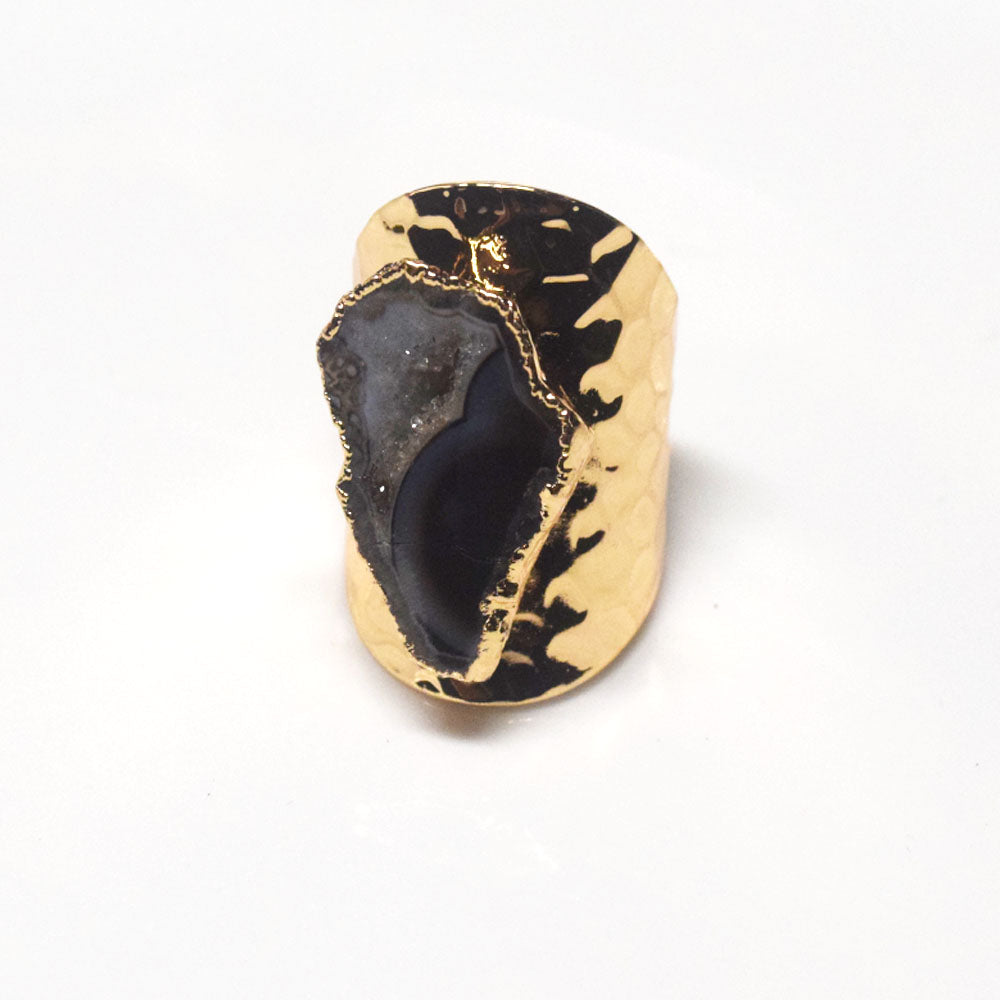 punk classic unique big natural real agate druzy stone ring finger rings open cuff adjustable jewelry unisex