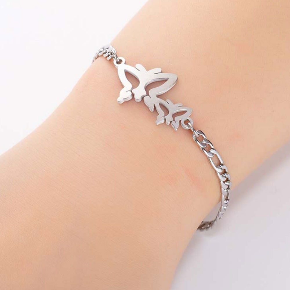 fashion Stainless steel Miami Cuban Chain silver Butterfly Charm Bracelet Jewelry chain