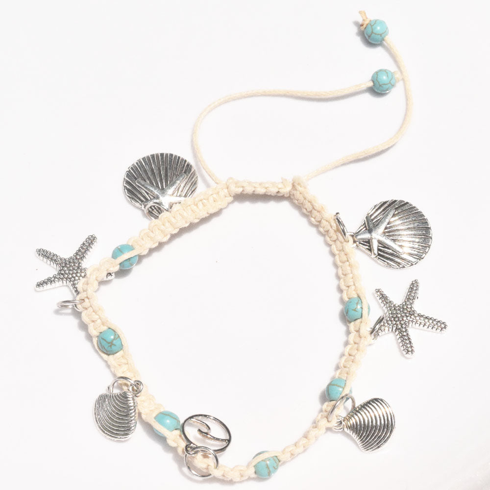 bohemian ladies women fashion cord braided woven sea shell charms beach foot ankle anklet bracelet jewelry anklets