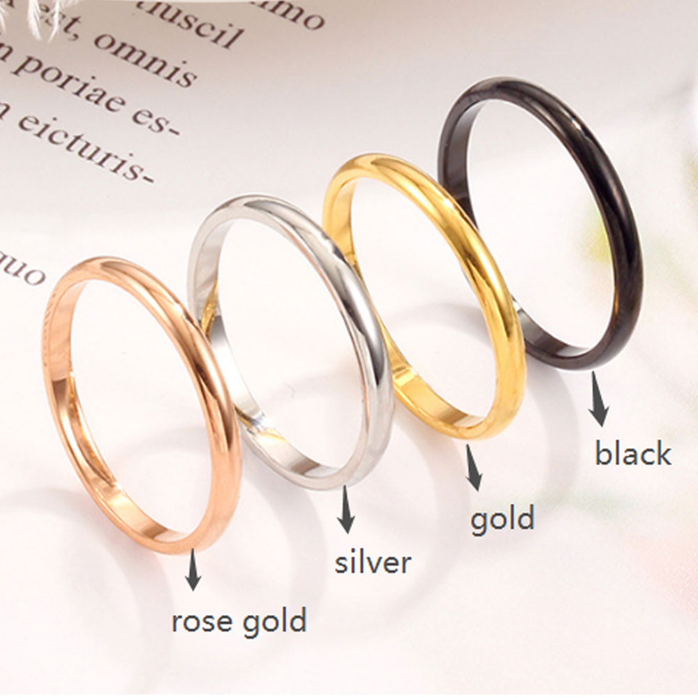 wholesale narrow 2mm wide women men wedding black silver gold rose gold stainless steel stack rings jewelry fashion accessories