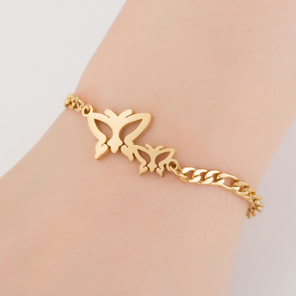 fashion Stainless steel Miami Cuban Chain silver Butterfly Charm Bracelet Jewelry chain