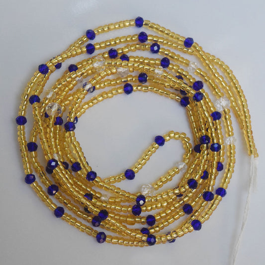 gold beads blue clear crystal weightloss double string adjustable tie on african waist beads belly chain women body jewelry