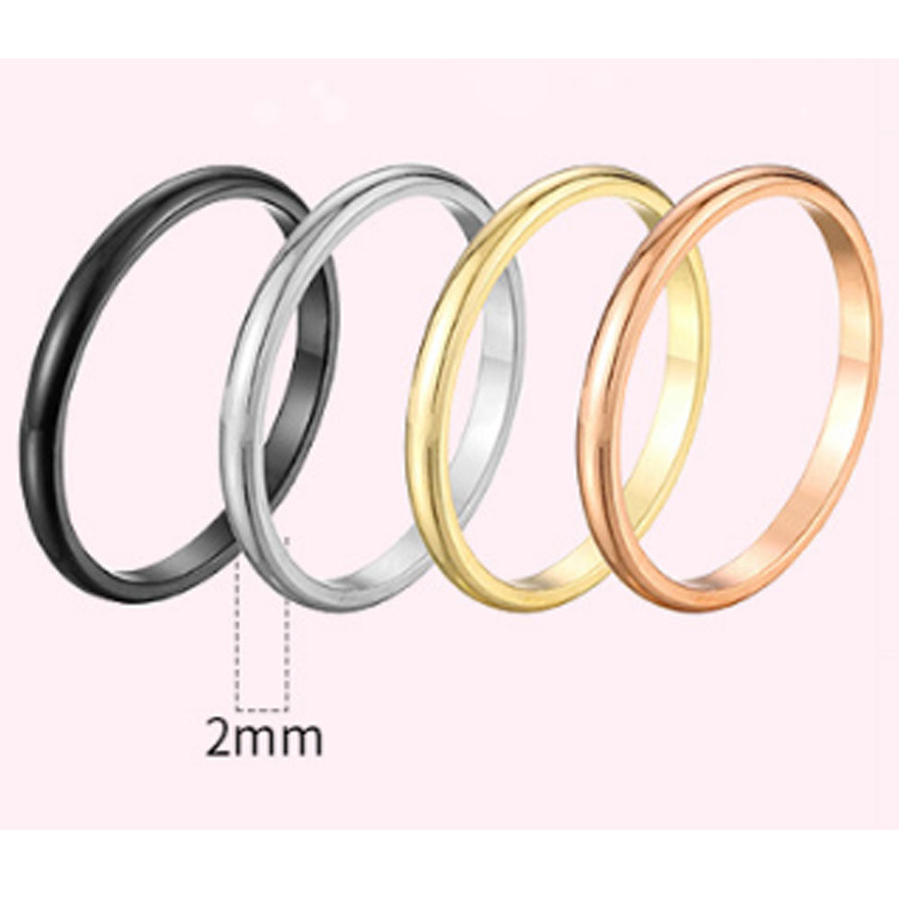 wholesale narrow 2mm wide women men wedding black silver gold rose gold stainless steel stack rings jewelry fashion accessories