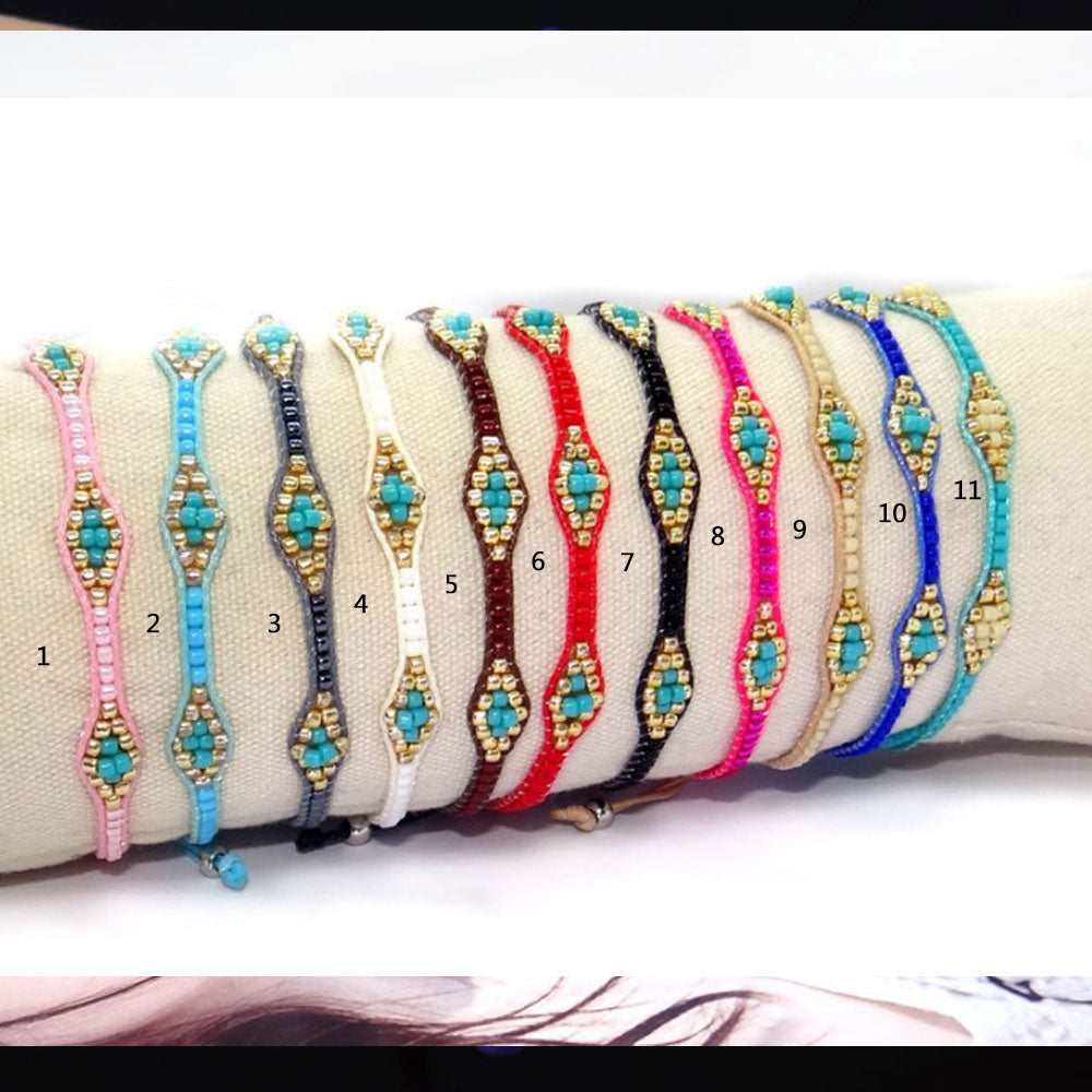 fashion glass seed beaded bohemian charm woven jewelry stack bracelets blue handmade
