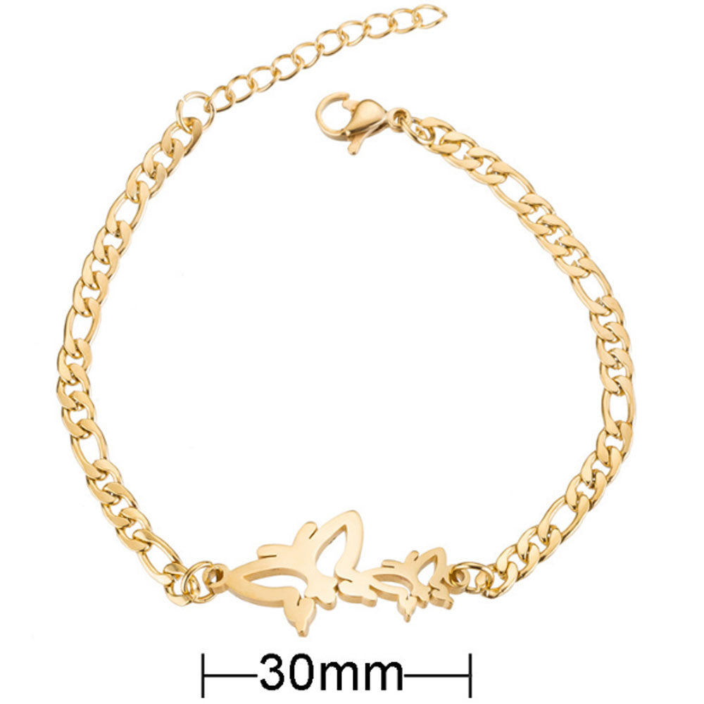 fashion Stainless steel Miami Cuban Chain silver Butterfly Charm Bracelet Jewelry chain