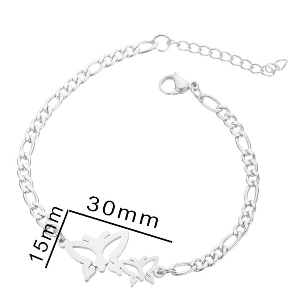fashion Stainless steel Miami Cuban Chain silver Butterfly Charm Bracelet Jewelry chain