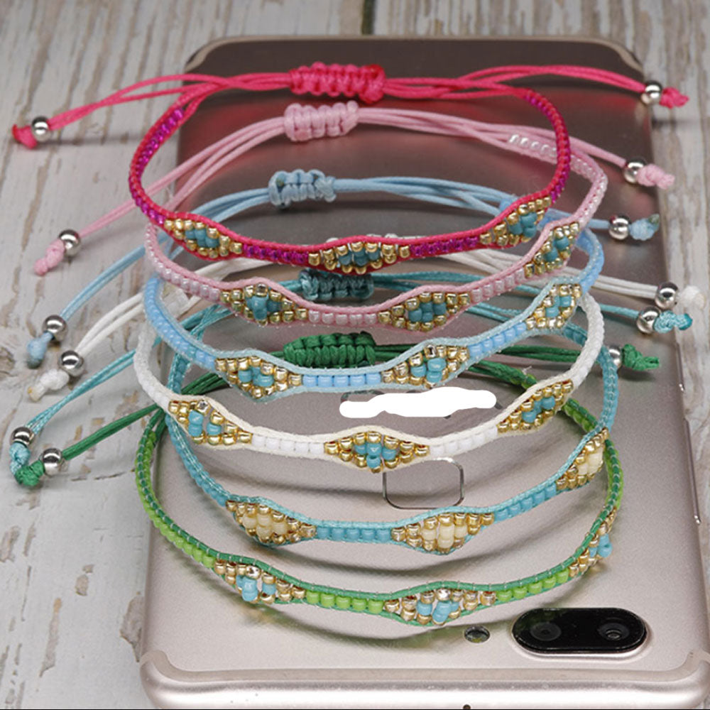 fashion glass seed beaded bohemian charm woven jewelry stack bracelets blue handmade