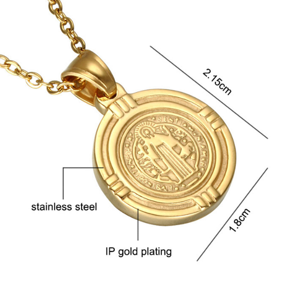 fashion trendy men's stainless steel silver and gold with st benedict medal pendant necklace jewelry
