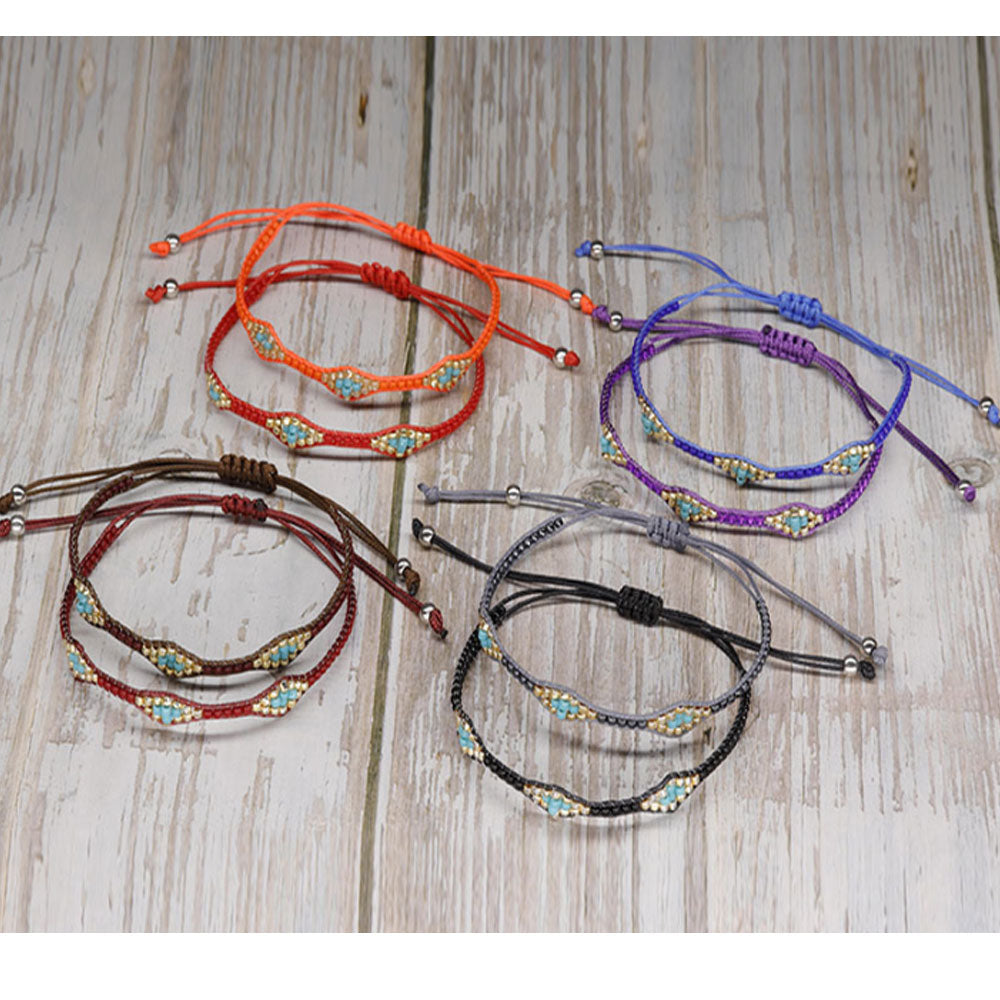 fashion glass seed beaded bohemian charm woven jewelry stack bracelets blue handmade