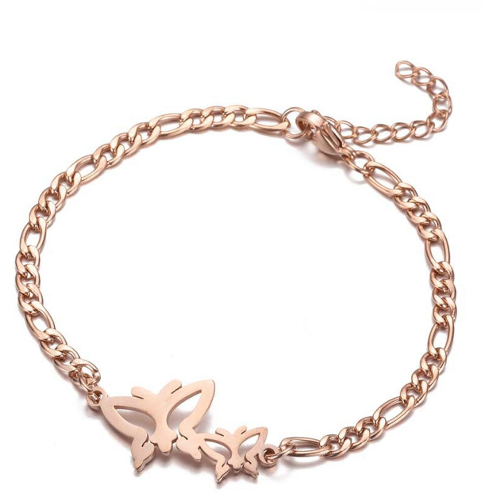 fashion Stainless steel Miami Cuban Chain silver Butterfly Charm Bracelet Jewelry chain