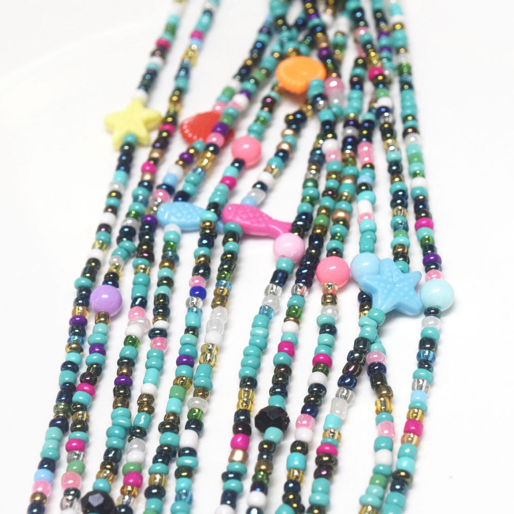 summer turquoise sea shell beach charms adjustable bulk tie on waist beads cotton cord with clasp belly chain jewelry for women