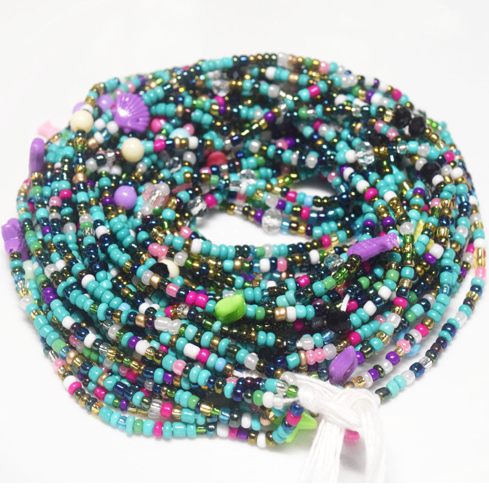 summer turquoise sea shell beach charms adjustable bulk tie on waist beads cotton cord with clasp belly chain jewelry for women
