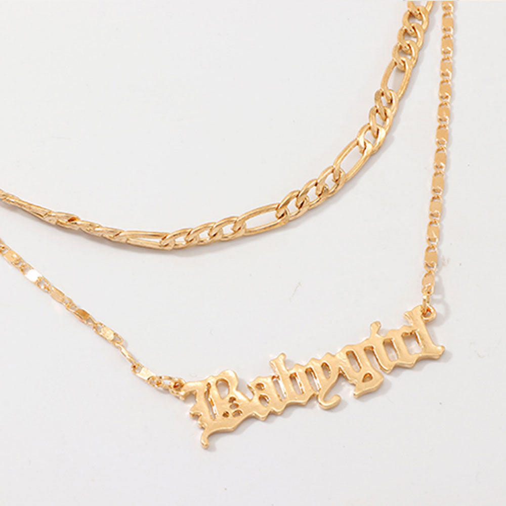 alloy with gold color cuban chains double layered babygirl plate necklace jewelry