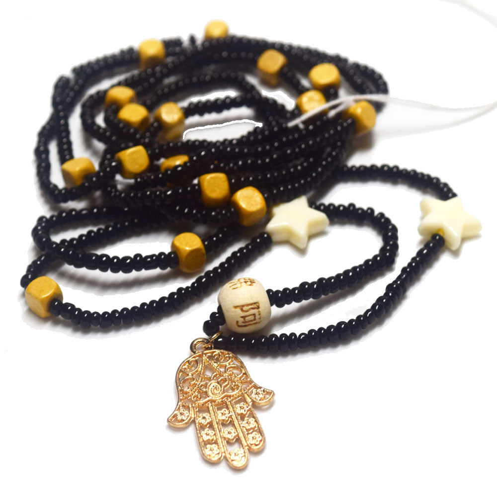handmade african culture plus size wood hamsa hand eye charn pedant waist beads for weight loss cotton cord belly chain jewelry
