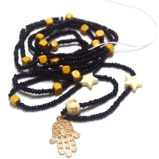 handmade african culture plus size wood hamsa hand eye charn pedant waist beads for weight loss cotton cord belly chain jewelry