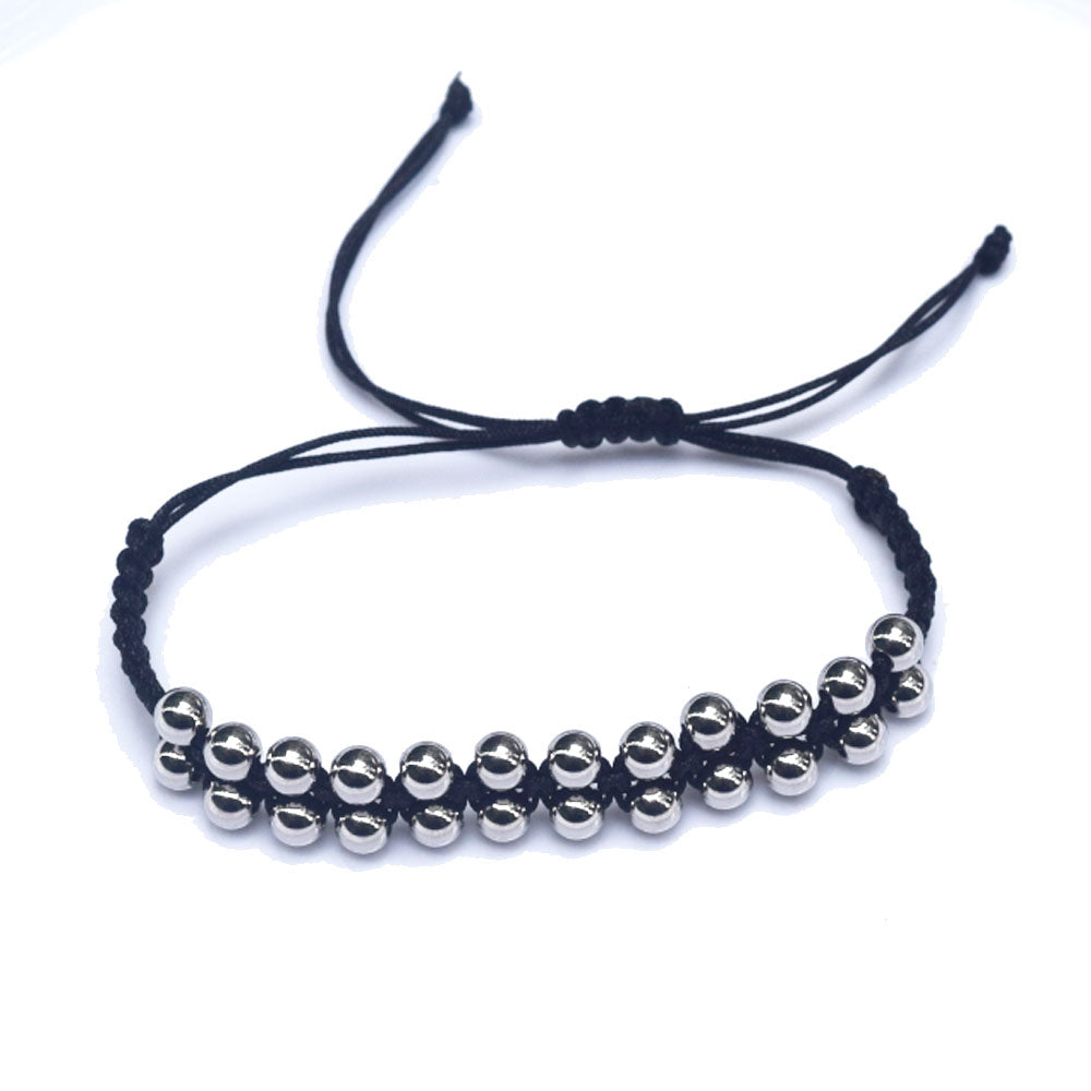 custom fashion trendy ladies handmade two rows of stainless steel beads 6mm non-tarnish adjustable hand bracelet jewelry women's