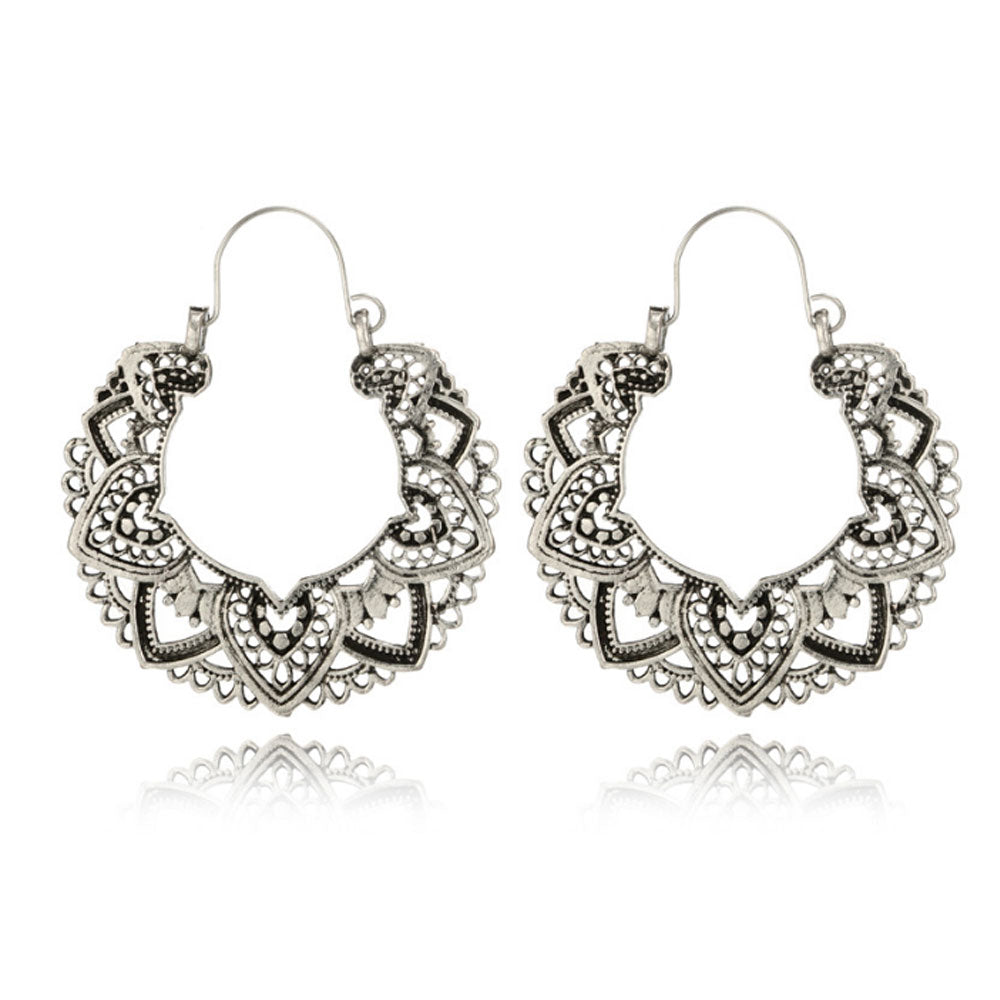 boho vintage ethnic tribal brass printed hollow out hoop earrings jewelry women