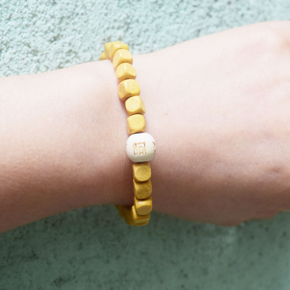trendy handmade elastic cord stretchy square wood beads beaded chinese buddhist Amitabha charm bead bracelet jewelry women