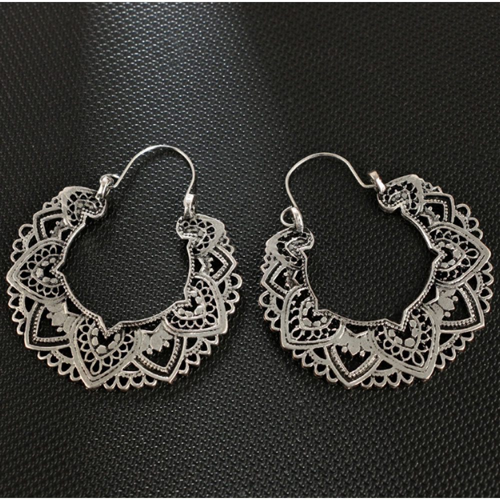 boho vintage ethnic tribal brass printed hollow out hoop earrings jewelry women
