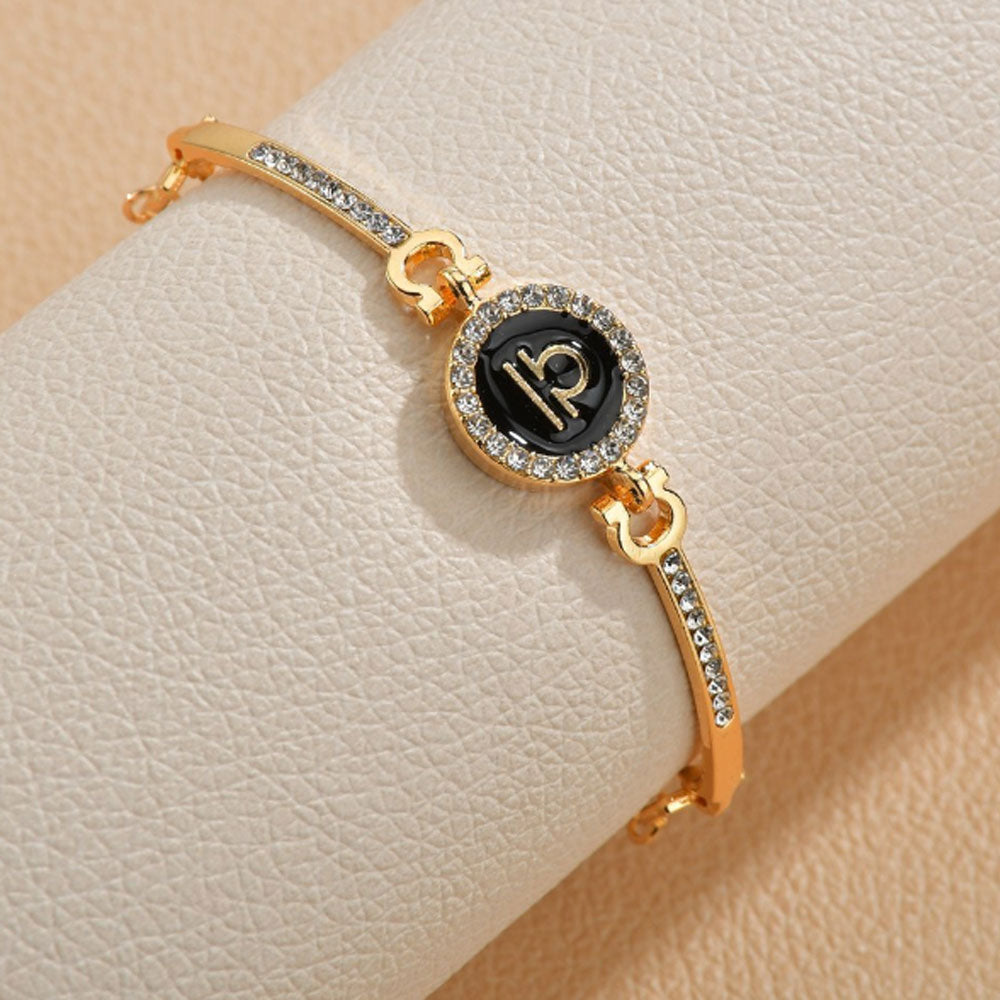 wholesale cubic zirconia diamond beads paving brass bangle 12 zodiac sings charm chain bracelet women adjustable