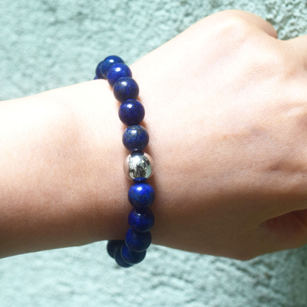 Fashion handmade 8mm blue lapis crystal bead 10mm stainless steel bead healing energy friendship bracelet bangle jewelry Women