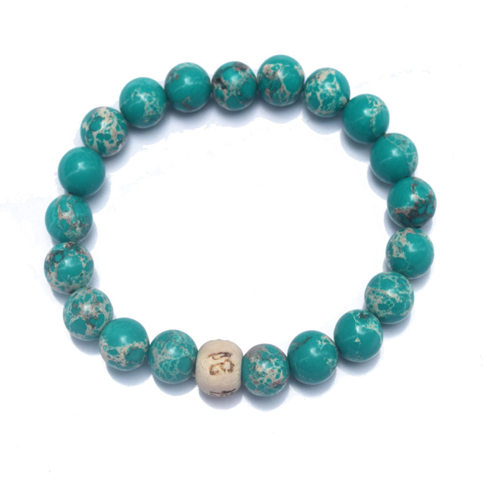 Handmade healing stone green 10mm imperial jasper jade chinese Amitabha charm beads beaded bracelet jewelry men elastic cord