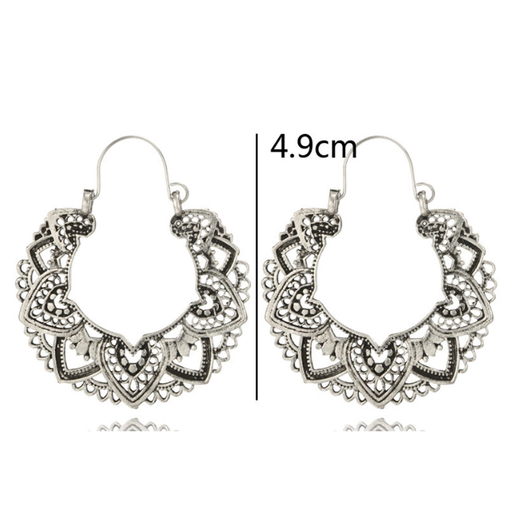 boho vintage ethnic tribal brass printed hollow out hoop earrings jewelry women