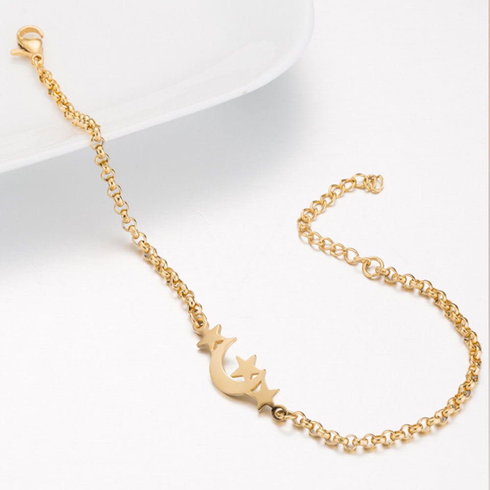 fashion bracelet 316 surgical stainless steel star moon charm bangle bracelet jewelry women silver gold and rose gold