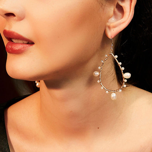 handmade fashion bohemian fresh water genuine big tear drop shaped pearl baroque cultured korean dangling long earrings women