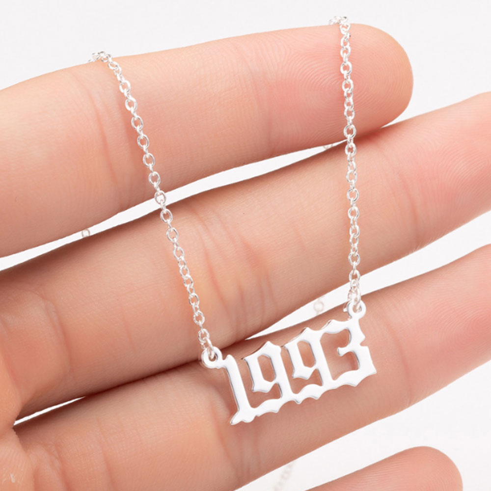 gold plated personalized birth birthday new year number chain necklace stainless steel wholesale