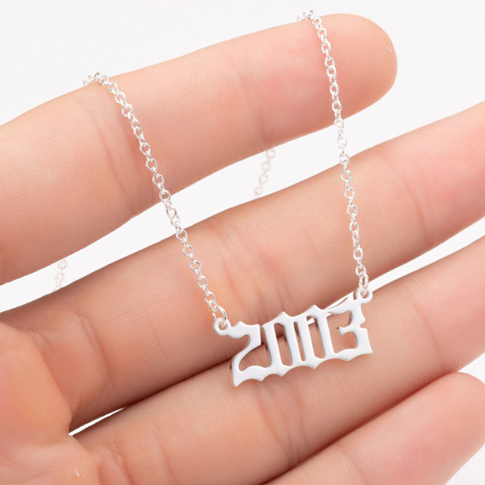 gold plated personalized birth birthday new year number chain necklace stainless steel wholesale