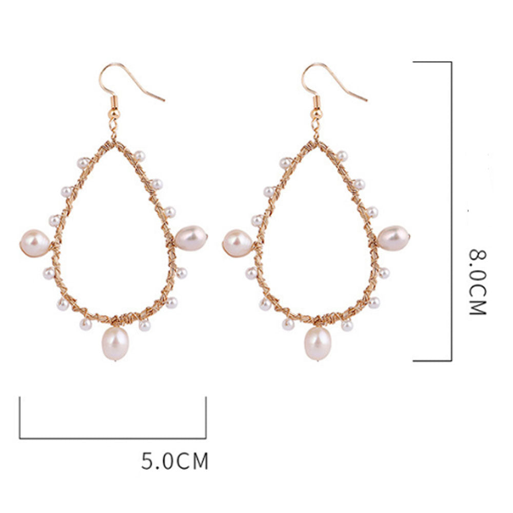 handmade fashion bohemian fresh water genuine big tear drop shaped pearl baroque cultured korean dangling long earrings women