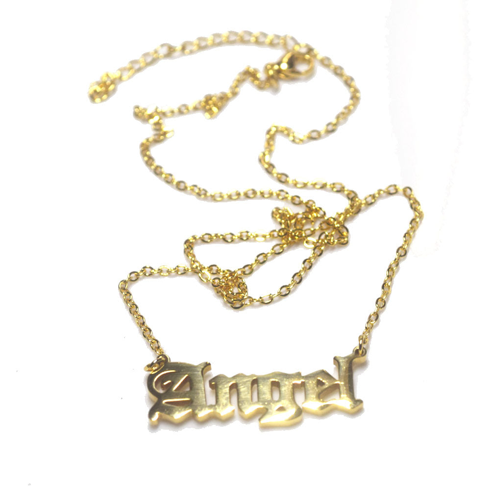 stainless steel 18k gold plated 18 inches alloy angel old english font letter pendant chain necklace Jewelry women