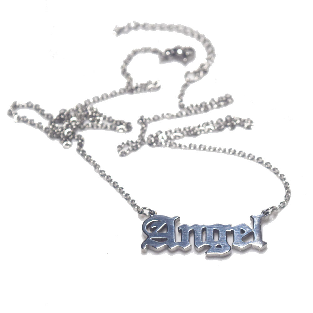 stainless steel 18k gold plated 18 inches alloy angel old english font letter pendant chain necklace Jewelry women