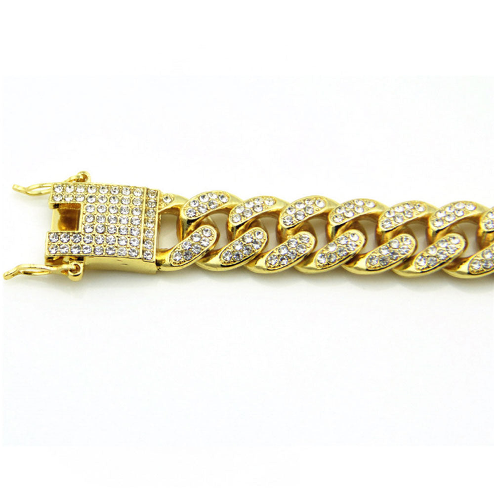 cheap 12mm wide hip hop iced ice out rhinestone diamond cuban link tennis bling chain bracelet jewelry men