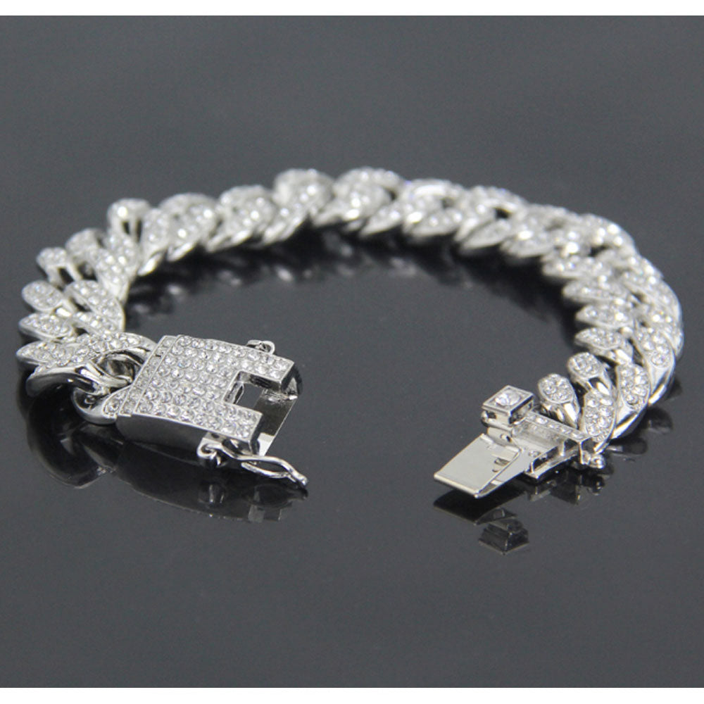 cheap 12mm wide hip hop iced ice out rhinestone diamond cuban link tennis bling chain bracelet jewelry men