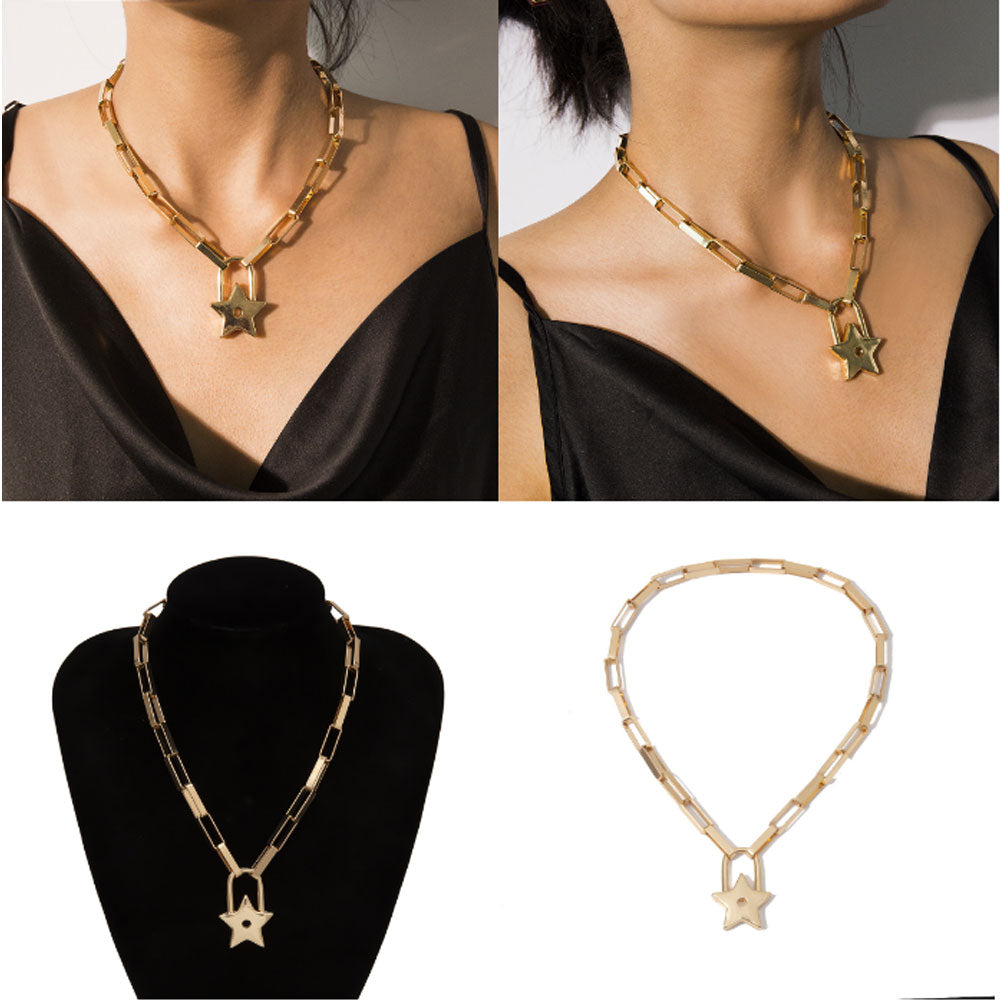 9 design multi size jewelry Joyas Bijoux necklace gold plated chain key lock necklace for Mujer women girls